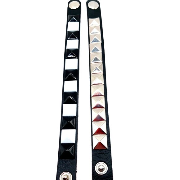 Skater Black + White and Silver Single Row Studded Bracelet Lot Of 2 New - Picture 2 of 9